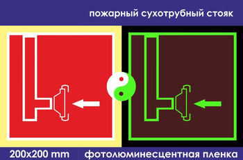 F08 пожарный сухотрубный стояк (фотолюминесцентная пленка, 200х200 мм) - Знаки безопасности - Фотолюминесцентные знаки - Магазин охраны труда Протекторшоп